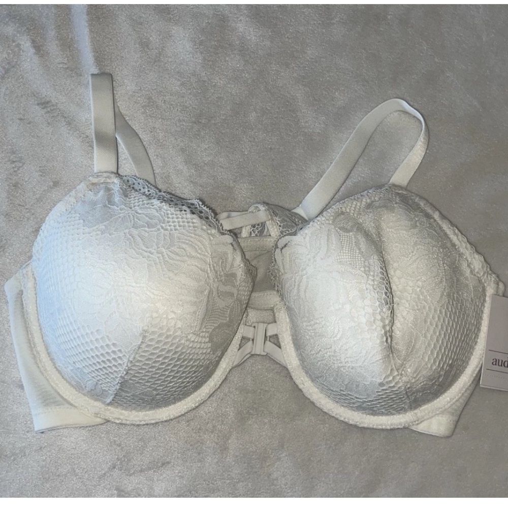 Auden Lace Racerback Bra 38D White Front Close Lightly Lined NWT